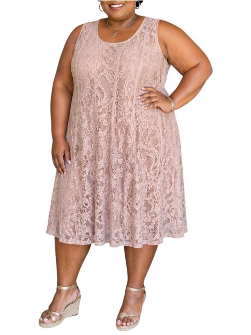 Candlelite Plus Size 3X Dress Lace Sleeveless Blush Pink Textured Floral Design